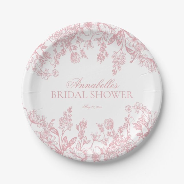 Pink Chinoiserie Blumenladen Brautparty Dessert Pappteller (Vorderseite)