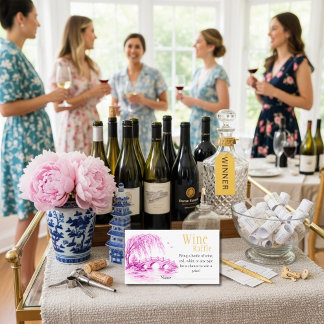 Pink Chinoiserie Bridge Wine Raffle Bridal Shower  Begleitkarte
