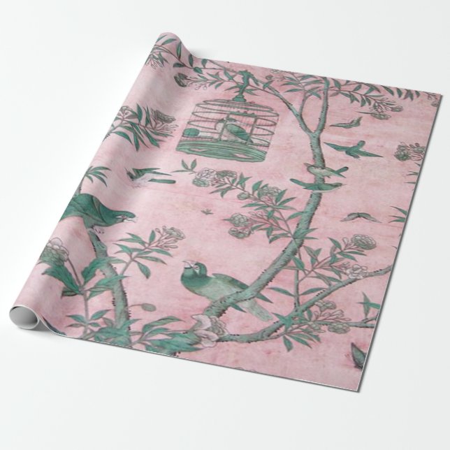 Pink Chinoiserie Chinesisch Dekoupage Geschenkpapier (Ungerollt)