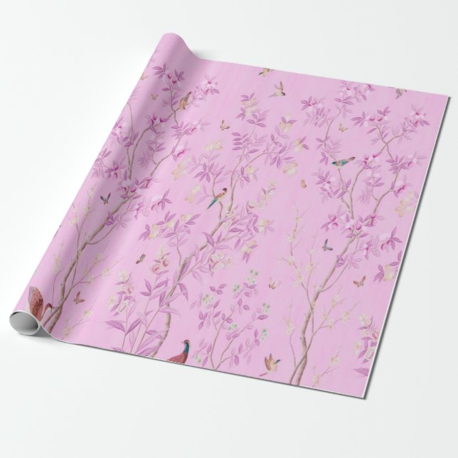 Pink Chinoiserie Chinesisch Dekoupage Geschenkpapier (Ungerollt)