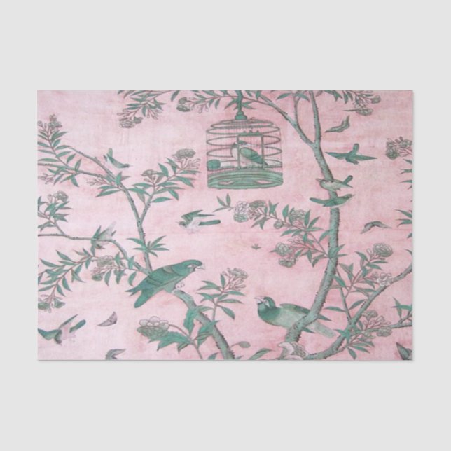 Pink Chinoiserie Chinesisch Dekoupage Seidenpapier (Vorderseite)