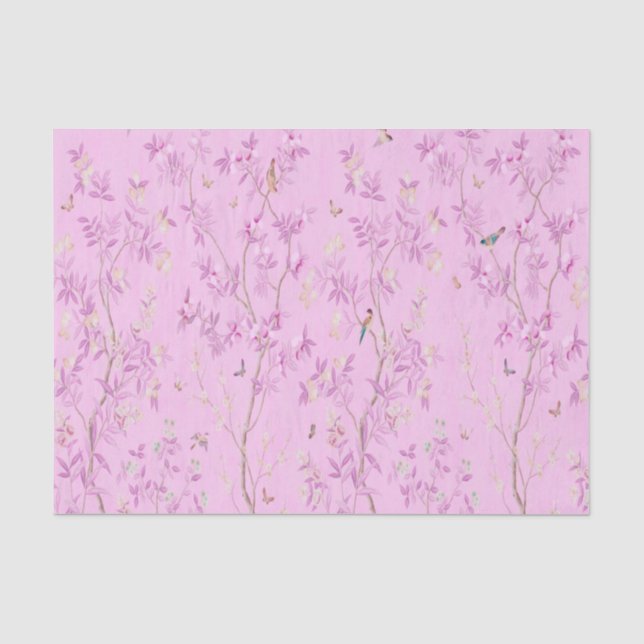 Pink Chinoiserie Chinesisch Dekoupage Seidenpapier (Vorderseite)