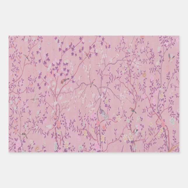 Pink Chinoiserie Decoupage Wrapping Paper Sheets Geschenkpapier Set (Vorderseite)