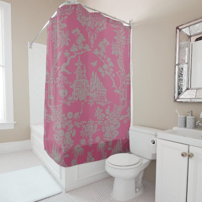 Pink Chinoiserie Duschvorhang (Beispiel)