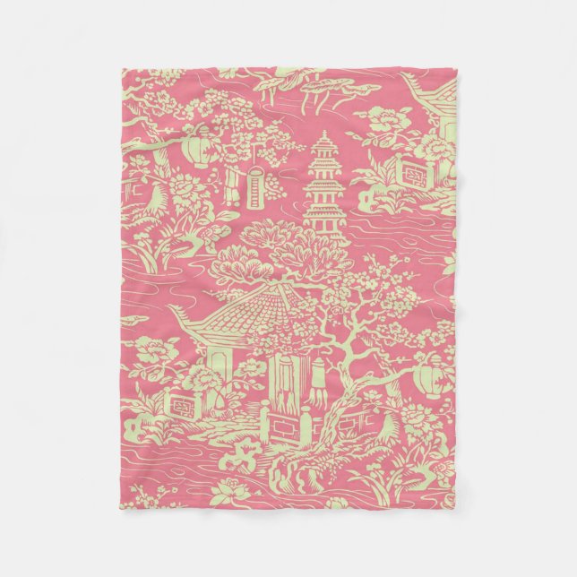 Pink Chinoiserie Fleecedecke (Vorderseite)