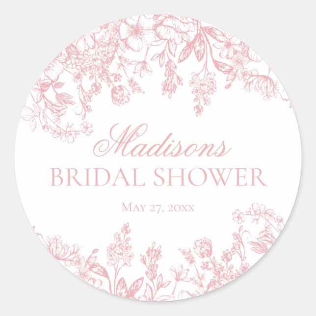 Pink Chinoiserie Floral Bridal Shower Envelope Runder Aufkleber (Vorderseite)