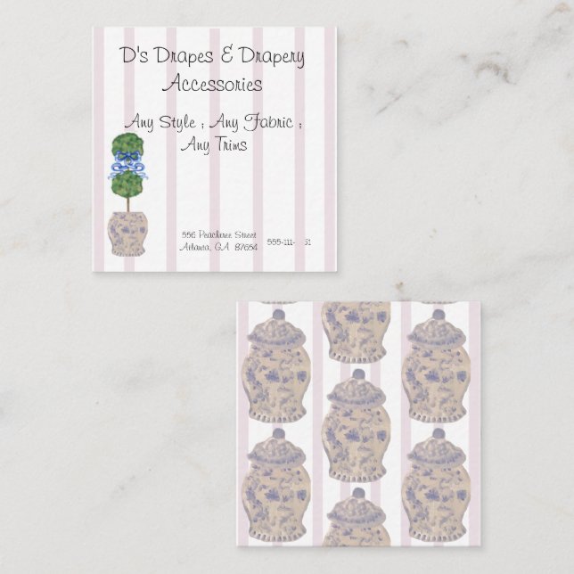 Pink Chinoiserie Ginger Jars Topiary Square B Quadratische Visitenkarte (Vorne/Hinten)