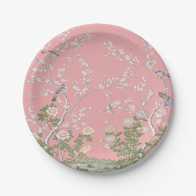 Pink Chinoiserie Pappteller (Vorderseite)