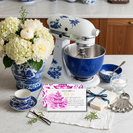 Pink Chinoiserie Recipe Request Bridal Shower  Begleitkarte