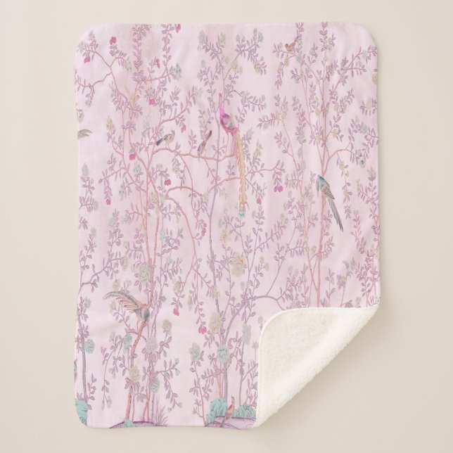 Pink Chinoiserie Sherpadecke (Vorderseite)