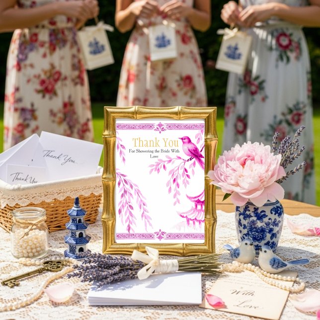 Pink Chinoiserie "Thank You"   Sign Einladung (Pink Chinoiserie "Thank You" Sign)