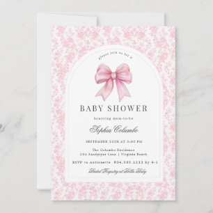 Pink Chinoiserie Toile Coquette Bow Babydusche Einladung