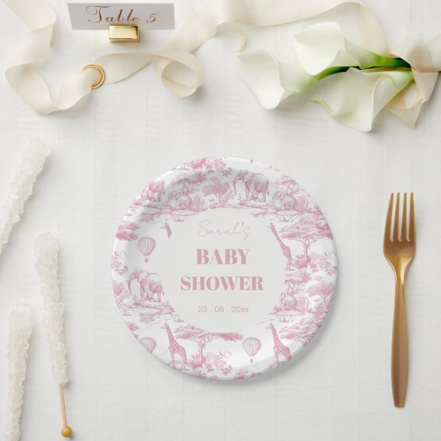Pink Chinoiserie Toile de Jouy Baby Dusche Pappteller (Hochzeit)