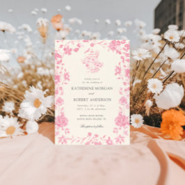 Pink Chinoiserie Vintage Blumenhochzeit Einladung