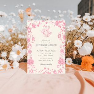 Pink Chinoiserie Vintage Blumenhochzeit Einladung