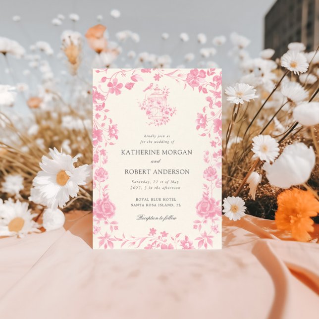 Pink Chinoiserie Vintage Blumenhochzeit Einladung (Von Creator hochgeladen)