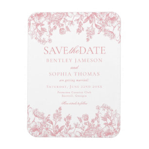 Pink Chinoiserie Vintage Blumenkarte Save the Date Magnet