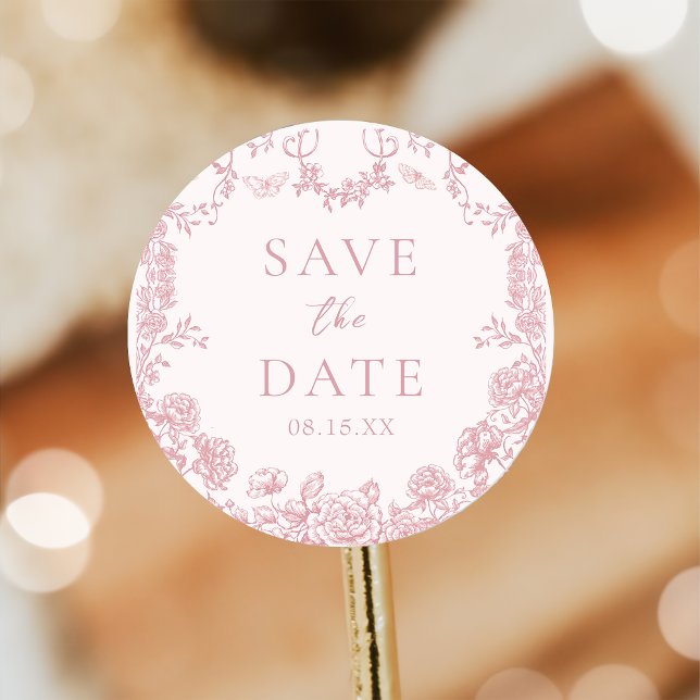 Pink Chinoiserie Wedding Save the Date Sticker (Von Creator hochgeladen)
