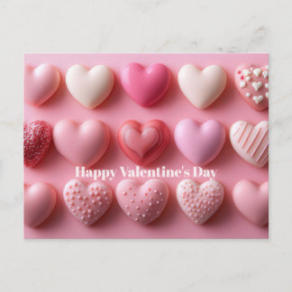 Pink Chocolate Hearts Valentine`s Day Card  Postkarte