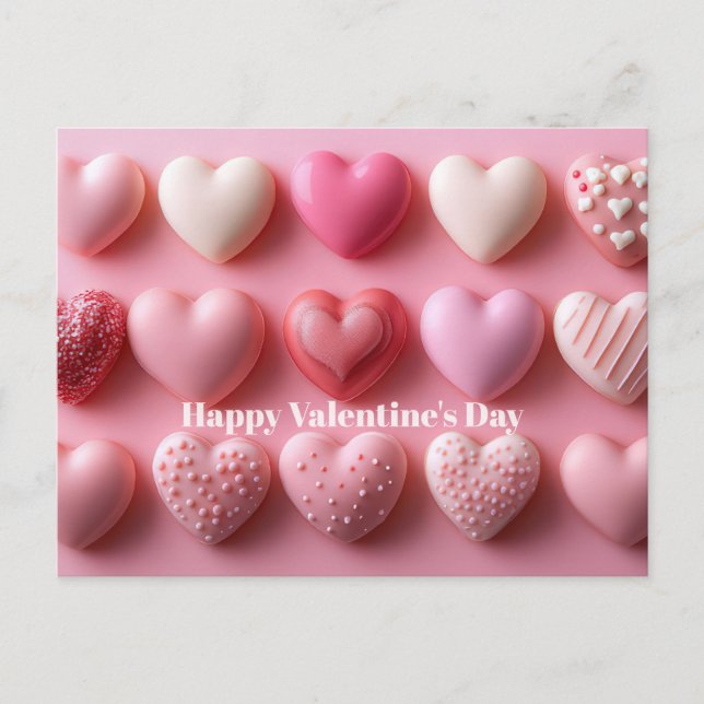 Pink Chocolate Hearts Valentine`s Day Card  Postkarte (Vorderseite)