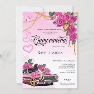 Pink Chola Lowrider Chicana Quinceanera Einladung