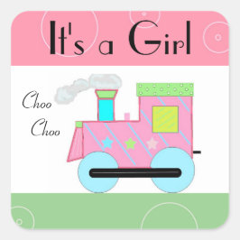 Pink Choo Choo Train Baby Dusche Quadratischer Aufkleber