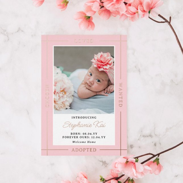 Pink Chosen Loved Einführung Adoptiert Baby Girl Folieneinladung (Von Creator hochgeladen)
