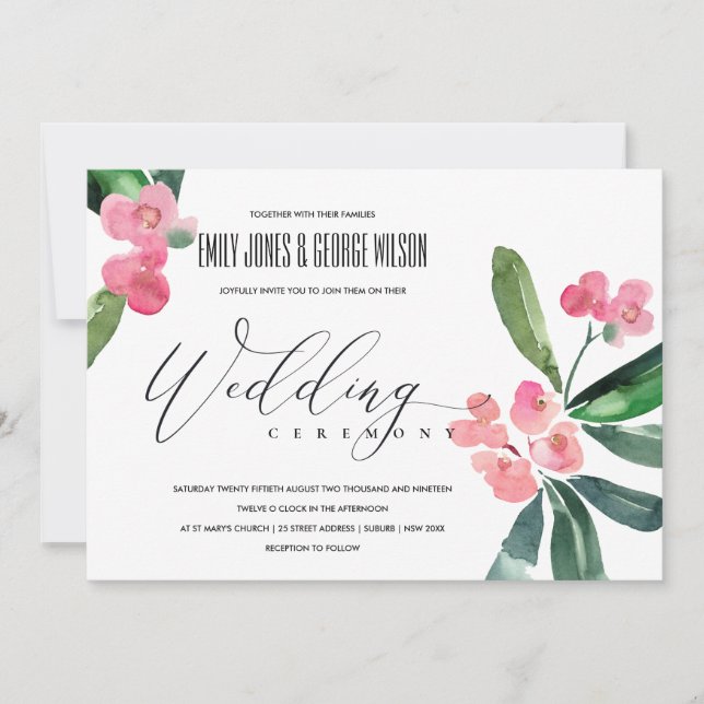 PINK CHRIST THORN CACTI BLOOM WATERCOLOR WEDD EINLADUNG (Vorderseite)