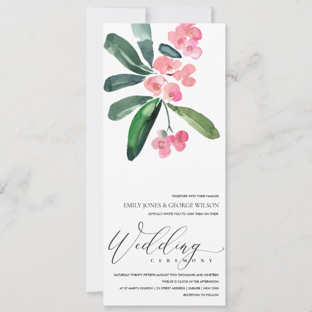 PINK CHRIST THORN CACTI BLOOM WATERCOLOR WEDD EINLADUNG (Vorderseite)