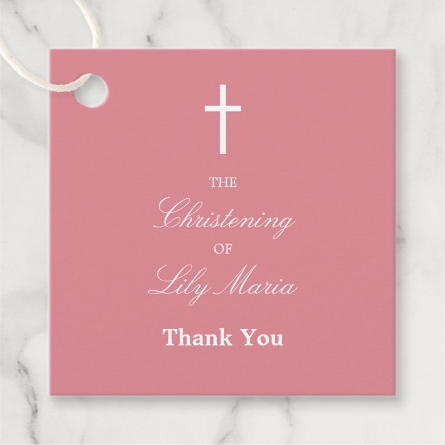 Pink Christening Vielen Dank für Ihre Gefälligkeit Geschenkanhänger (Vorderseite)