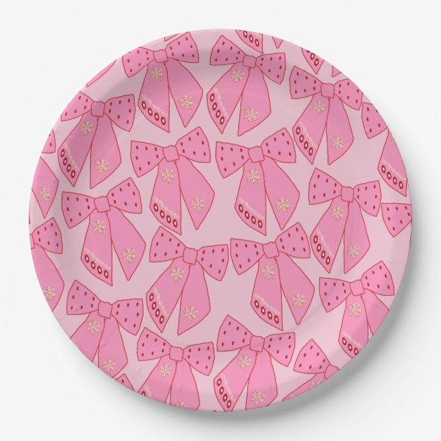 Pink Christmas Bows Pappteller (Vorderseite)