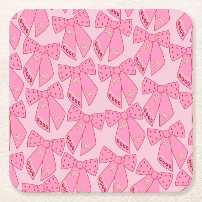 Pink Christmas Bows Rechteckiger Pappuntersetzer (Vorderseite)