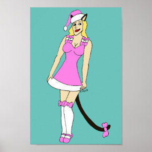 Pink Christmas catgirl Poster