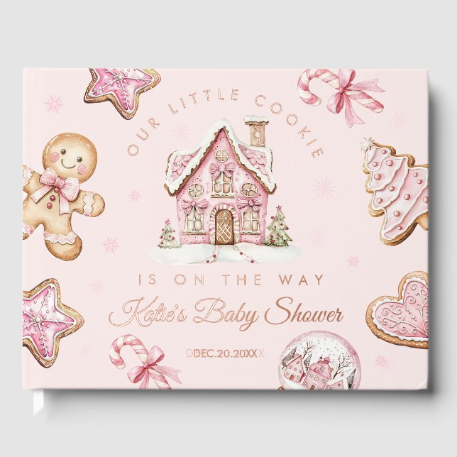Pink Christmas Cookie Baby Shower Foil Guestbook Gästebuch (Vorderseite)
