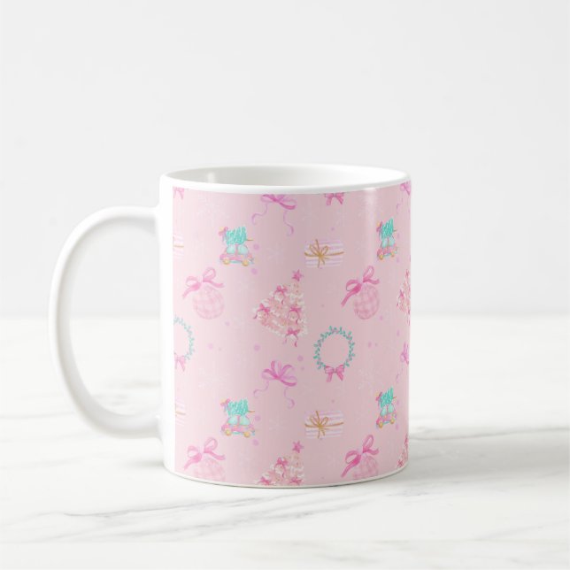 Pink Christmas Coquette Bow Seamless Pattern Kaffeetasse (Links)