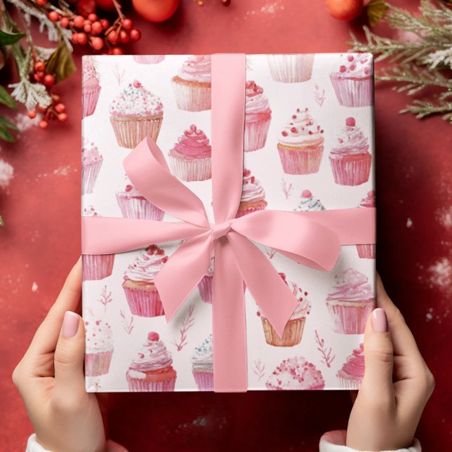 Pink Christmas Cupcakes Umschlagpapier Geschenkpapier (Von Creator hochgeladen)