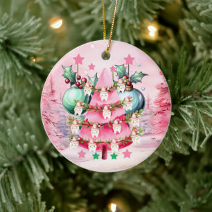 Pink Christmas Dentist Joyeux ornement de Noël