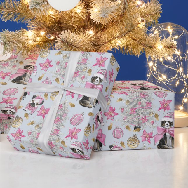 Pink Christmas Dogs Geschenkpapier (Feiertage)