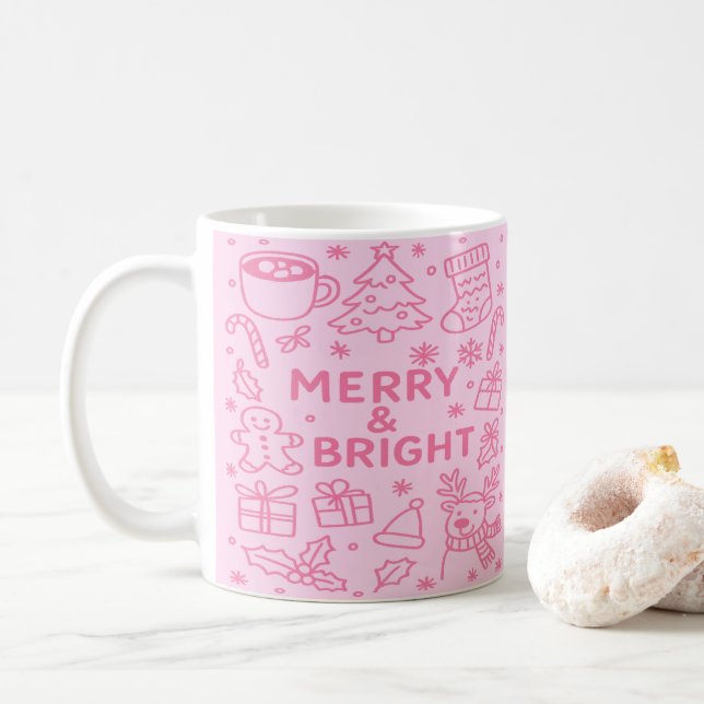 Pink Christmas Doodle | Holiday Cheer Kaffeetasse (Mit Donut)