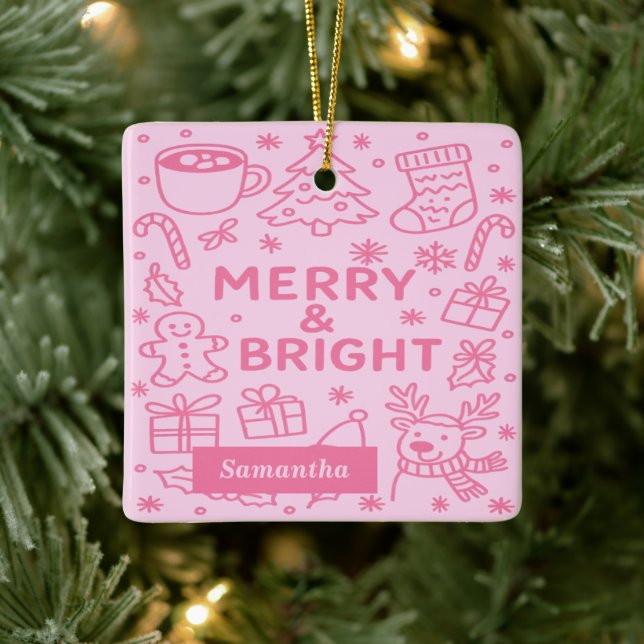 Pink Christmas Doodle | Merry & Bright Keramikornament (Baum)