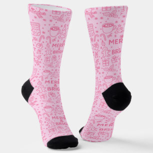 Pink Christmas Doodle Merry Cheer Socken