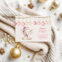Pink Christmas Elephant Baby Shower Diapper Raffle