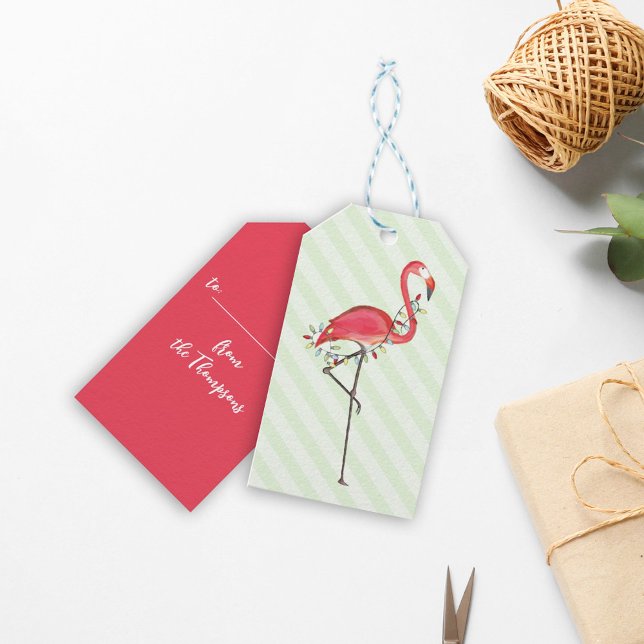 Pink Christmas Flamingo Personalisiert Geschenkanhänger (Von Creator hochgeladen)