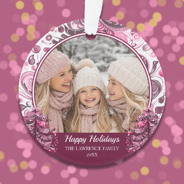 Pink Christmas Foto Whimsical Custom Ornament