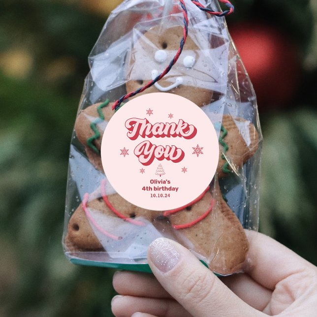 Pink Christmas Geburtstagsparty Runder Aufkleber (Von Creator hochgeladen)