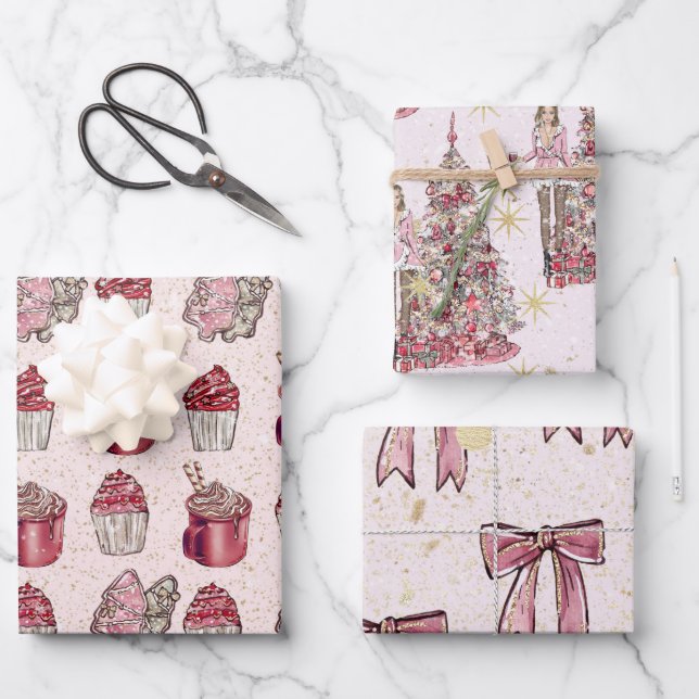 Pink Christmas Geschenkpapier Set (Vorderseite)