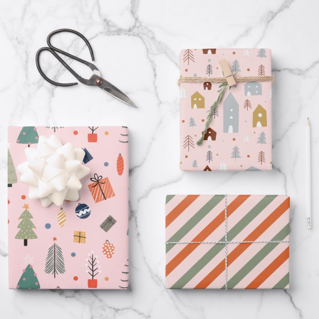 Pink Christmas Geschenkpapier Set (Vorderseite)