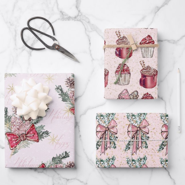 Pink Christmas Geschenkpapier Set (Vorderseite)