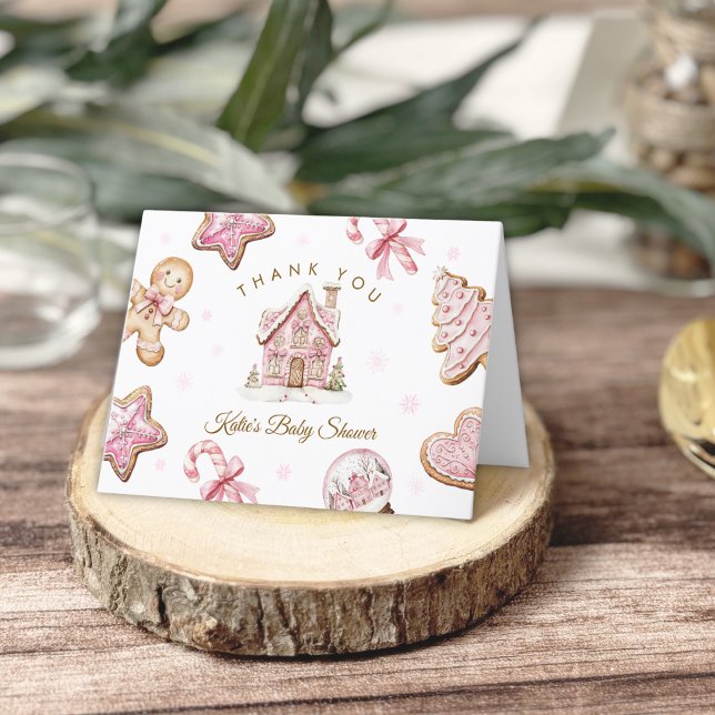 Pink Christmas GingerBroad Baby Dusche Dankeskarte (Von Creator hochgeladen)