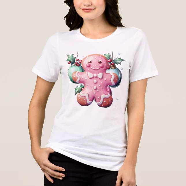 Pink Christmas Gingerbrot Tri-Blend Shirt (Vorderseite)